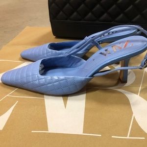 💙💙💙 ZARA LEATHER Heeled Quilted Shoes Sandals, 40, NWT